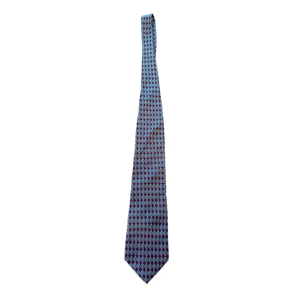 Stafford Neck Tie All Silk Made in the USA Red Blue Geometric Pattern Formal